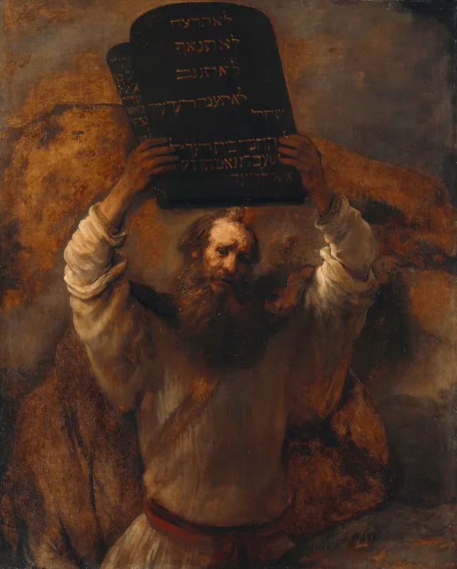 Rembrandt's painting of Moses holding the tablets of the Ten Commandments